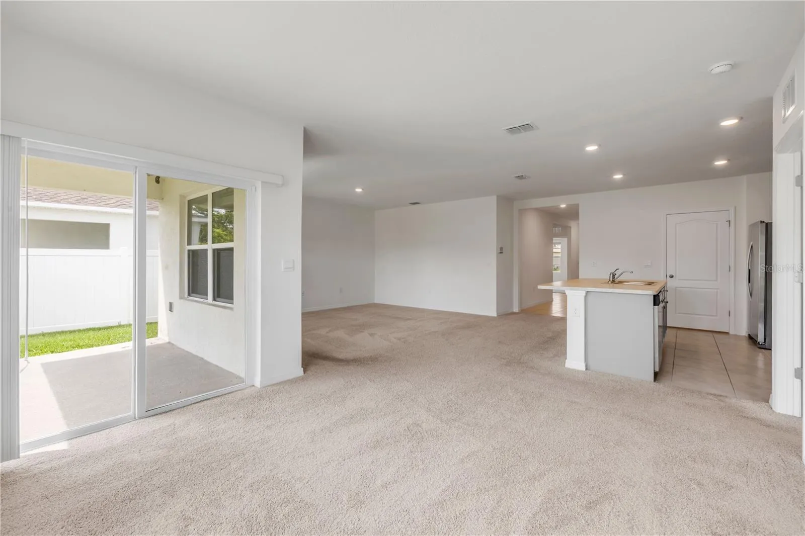 Kitchen, living room and dining room