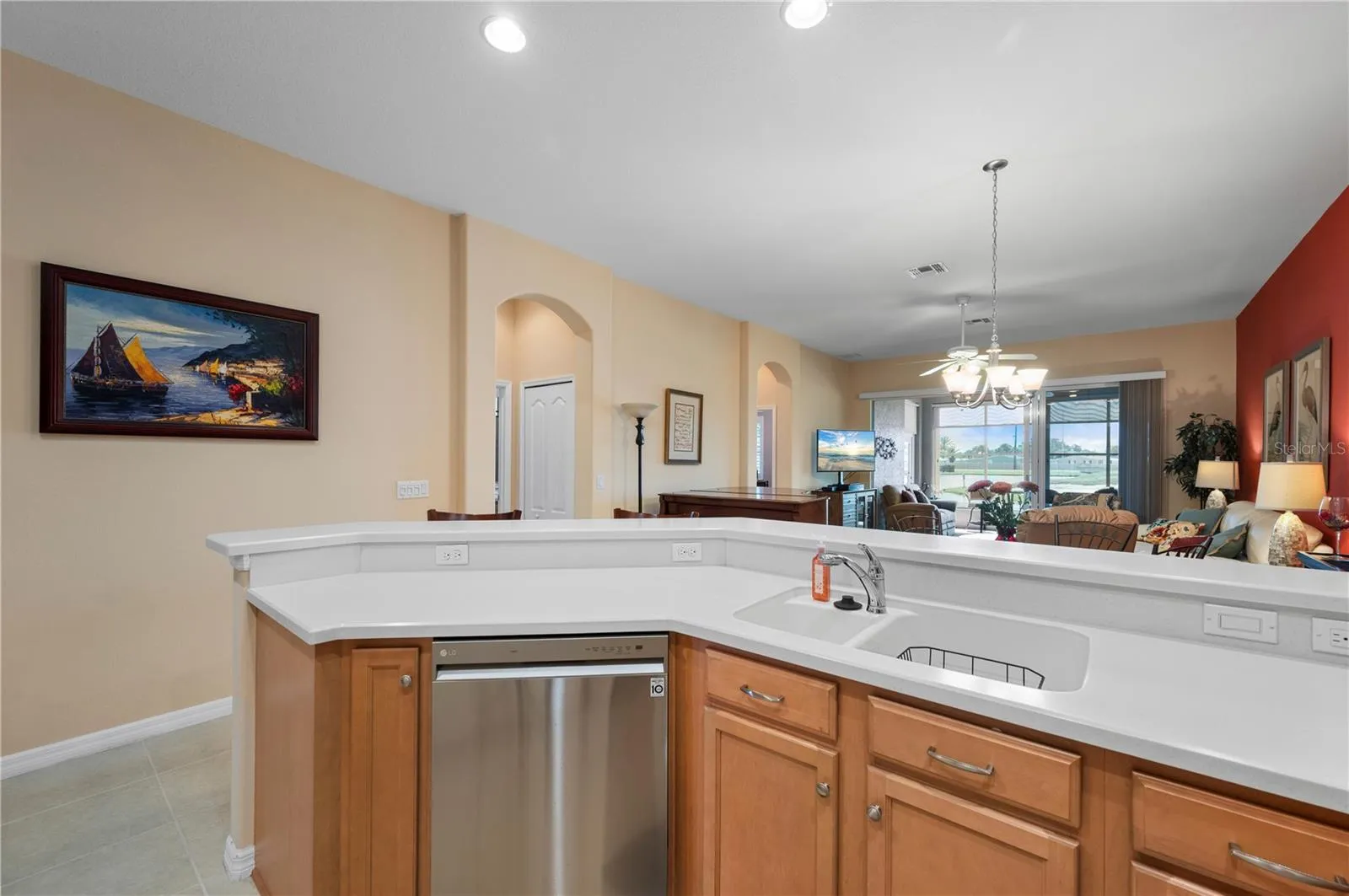 Golf course and water views from the kitchen