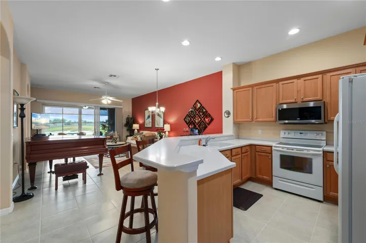 Kitchen is open to living room and dining
