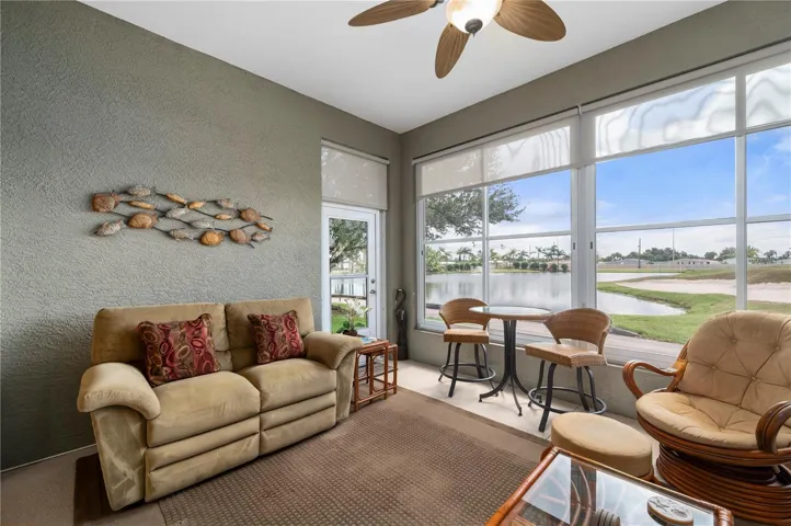 Lovely water and golf course views, solar blinds