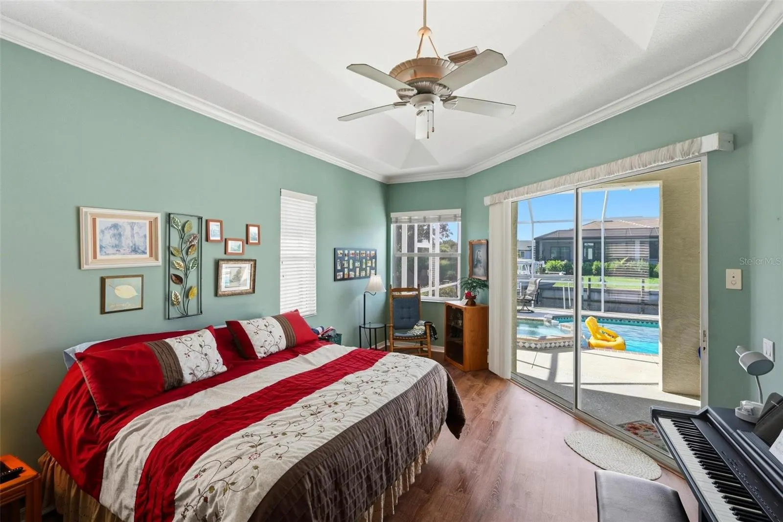 Accented with a tray ceiling.