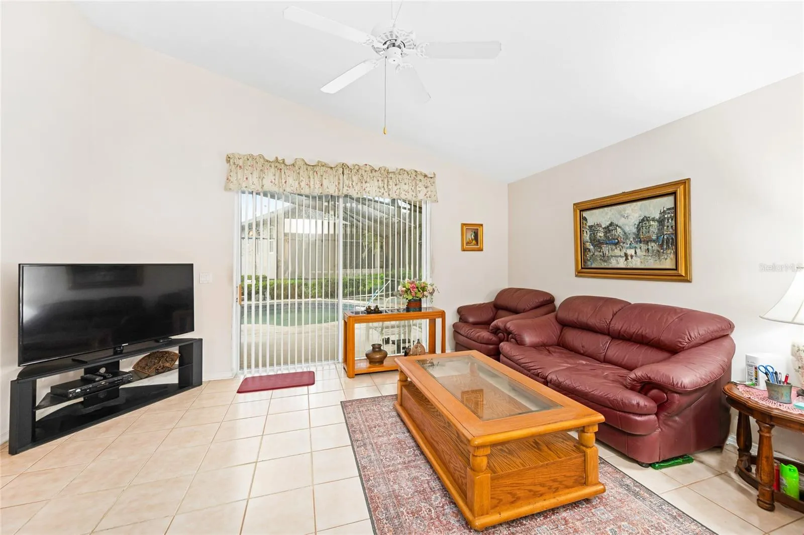 Family room with pool view