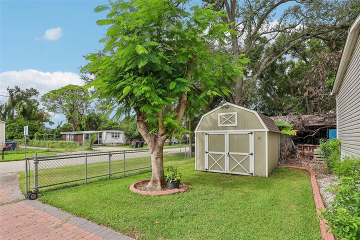 A STORAGE SHED provides useful space for tools, equipment and outdoor belongings.