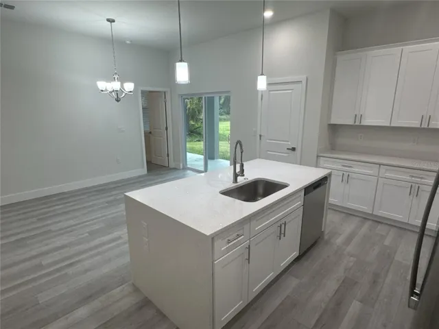 Kitchen overlooking dining area