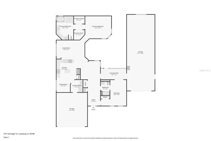 Floor Plan Showing 2 Bedrooms, 2 Baths, Flex Room and RV Garage