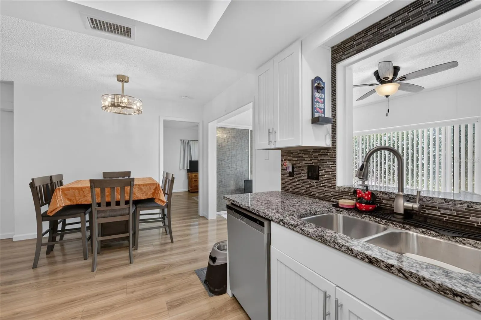 View from kitchen to dining area