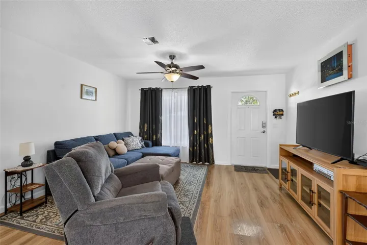 View of living room from dining area