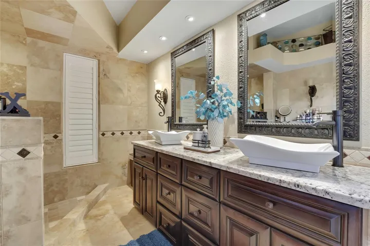 Dual sinks and wood cabinets