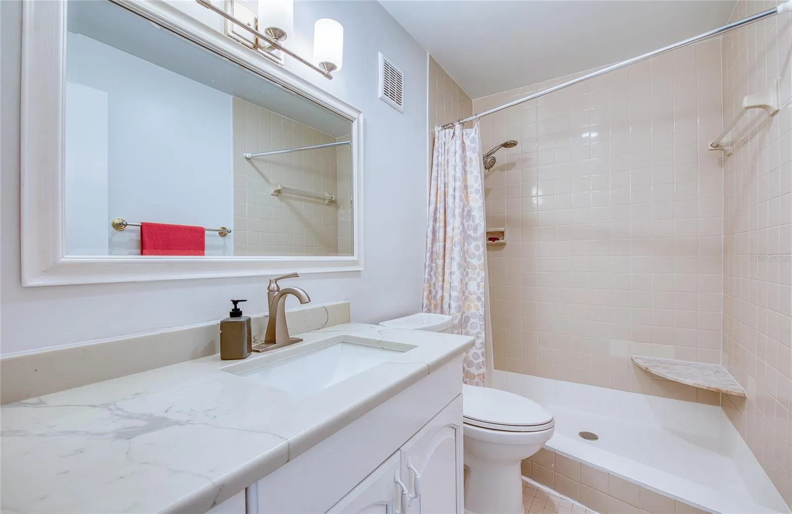 updated shower with bench