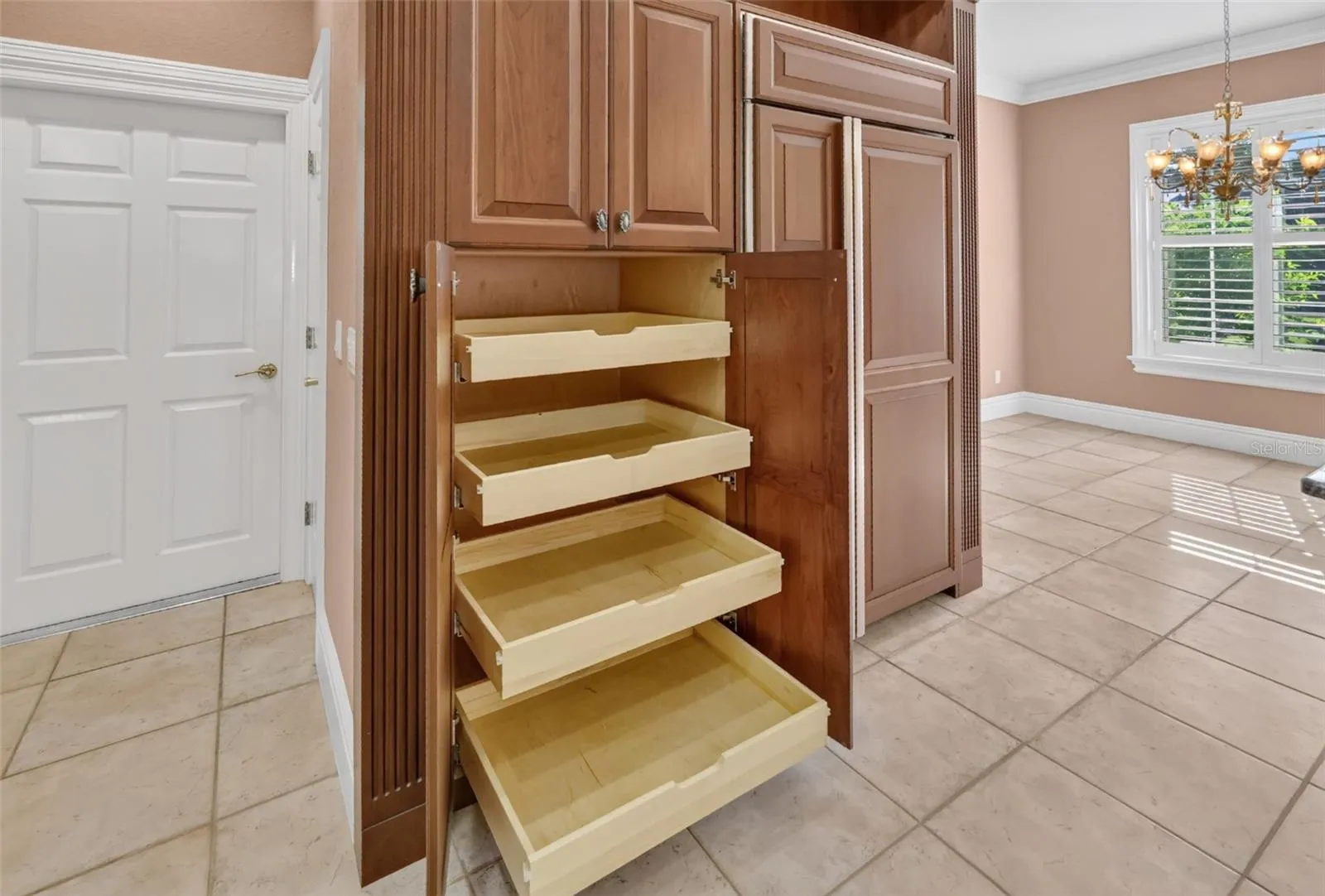 Kitchen Built-In Double Pantry with Roll-Out Shelving