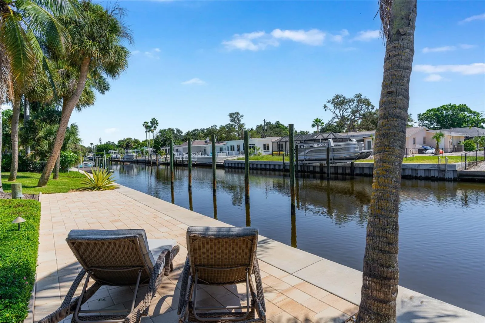 A peaceful place to relax by the water, with canal views just beyond the improved waterfront area.