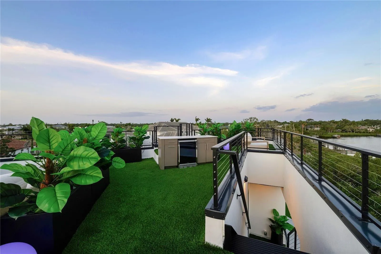 Rooftop deck with beverage center