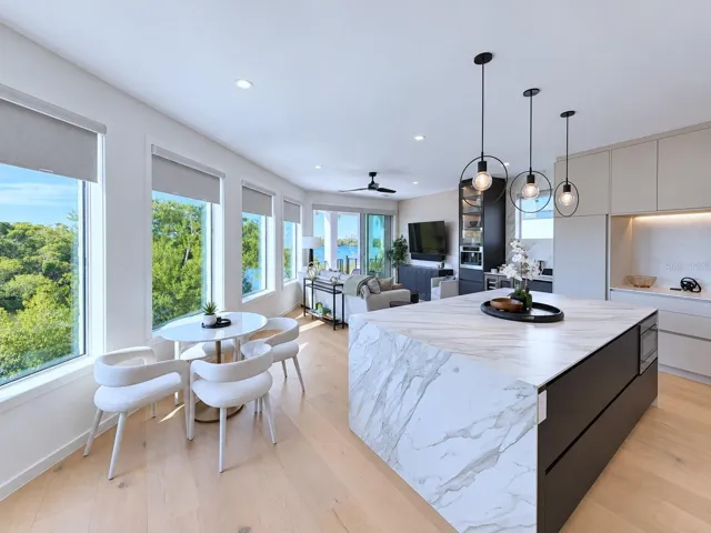 Main living room area and kitchen