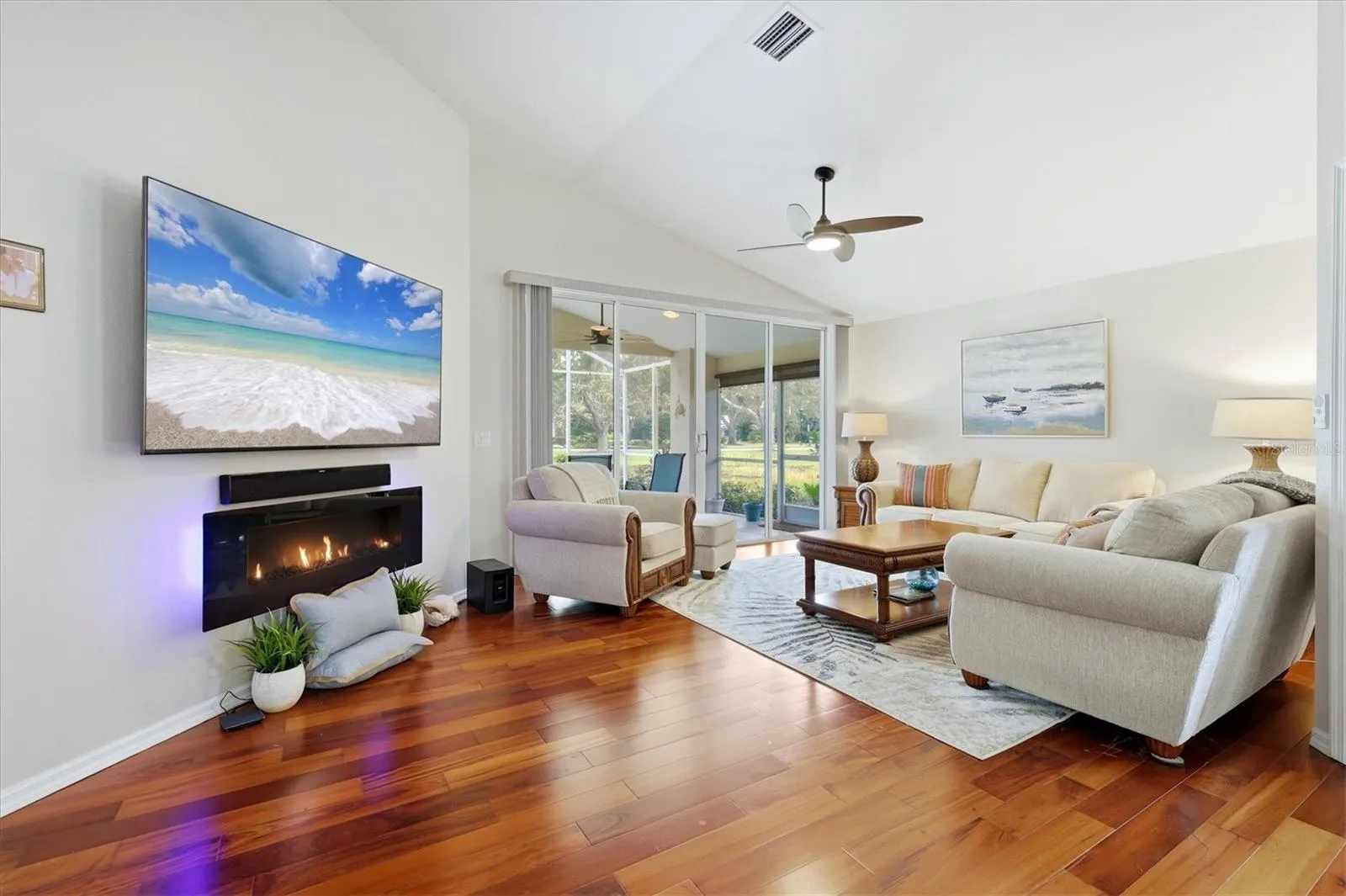 Living room with electric fireplace