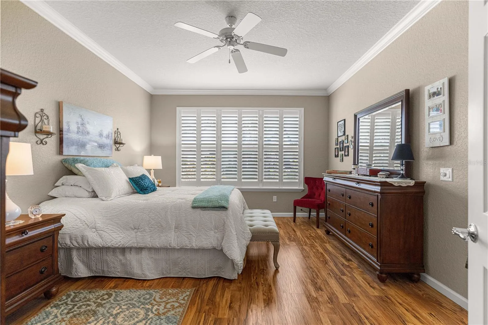 Primary bedroom with Plantation Shutters