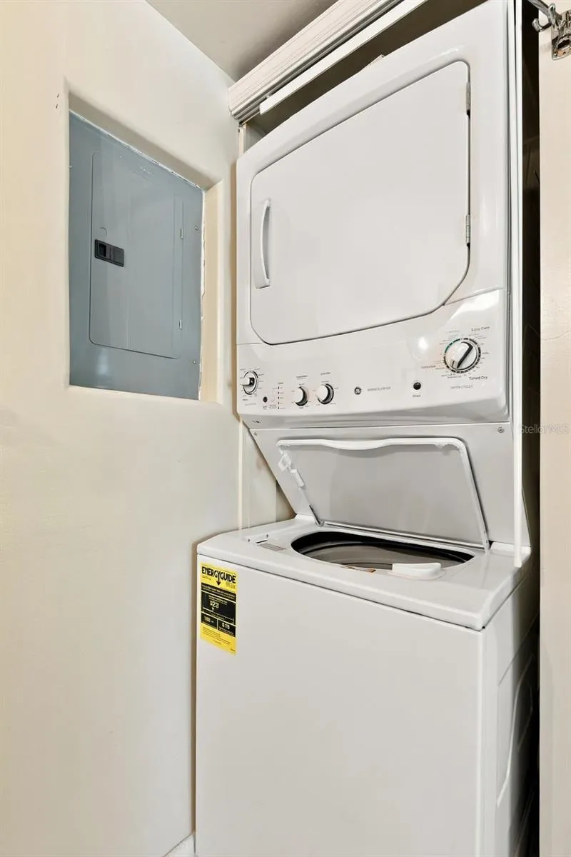 Stacked laundry in bathroom!