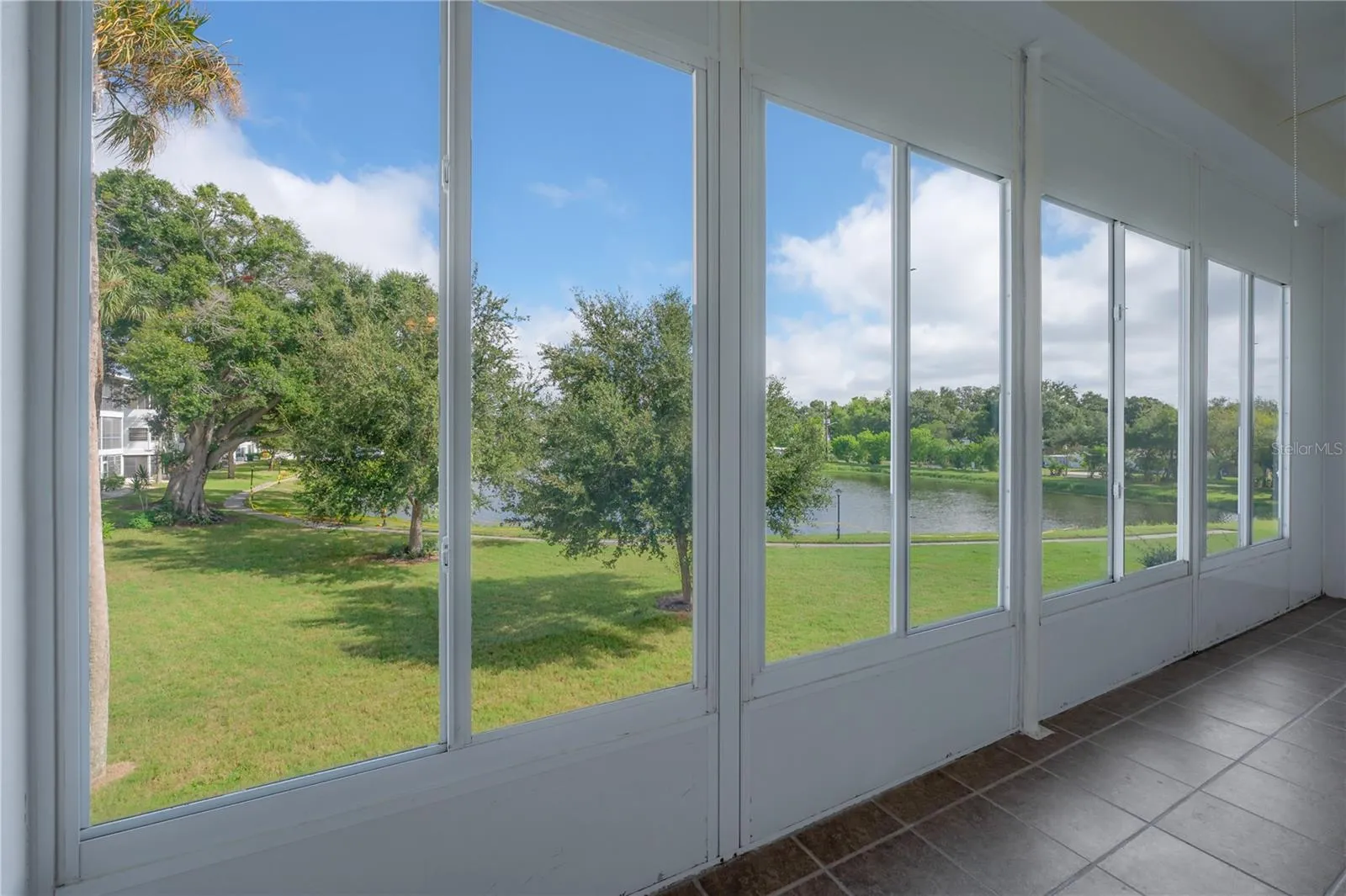 Lanai with view of lake