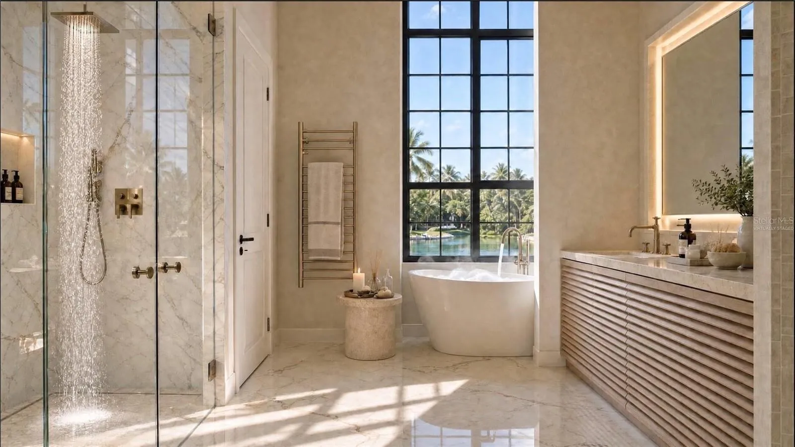 Primary bathroom. Primary suite. Virtually staged.