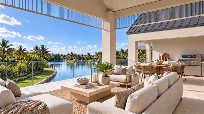 Patio with remote-controlled screens. Virtually staged.