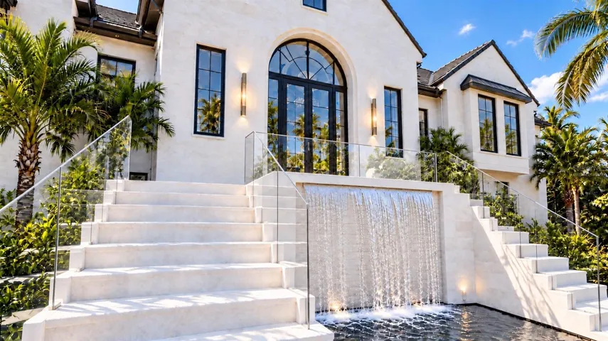 Grand waterfall entrance. Virtually staged.