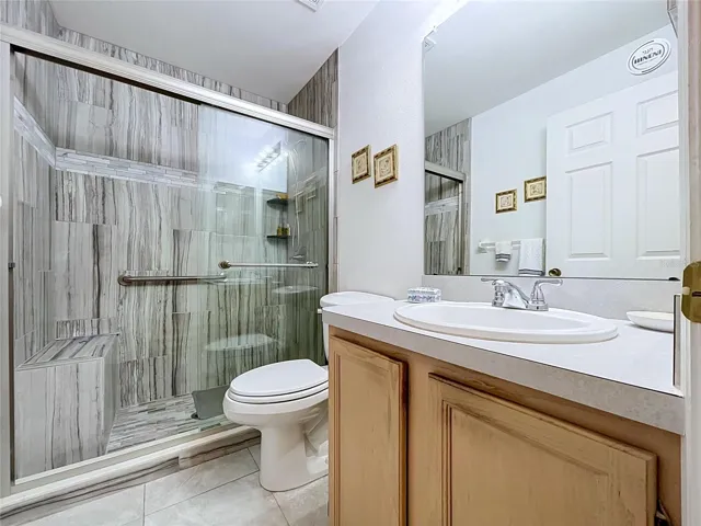 Gorgeous, remodeled shower and tile floor