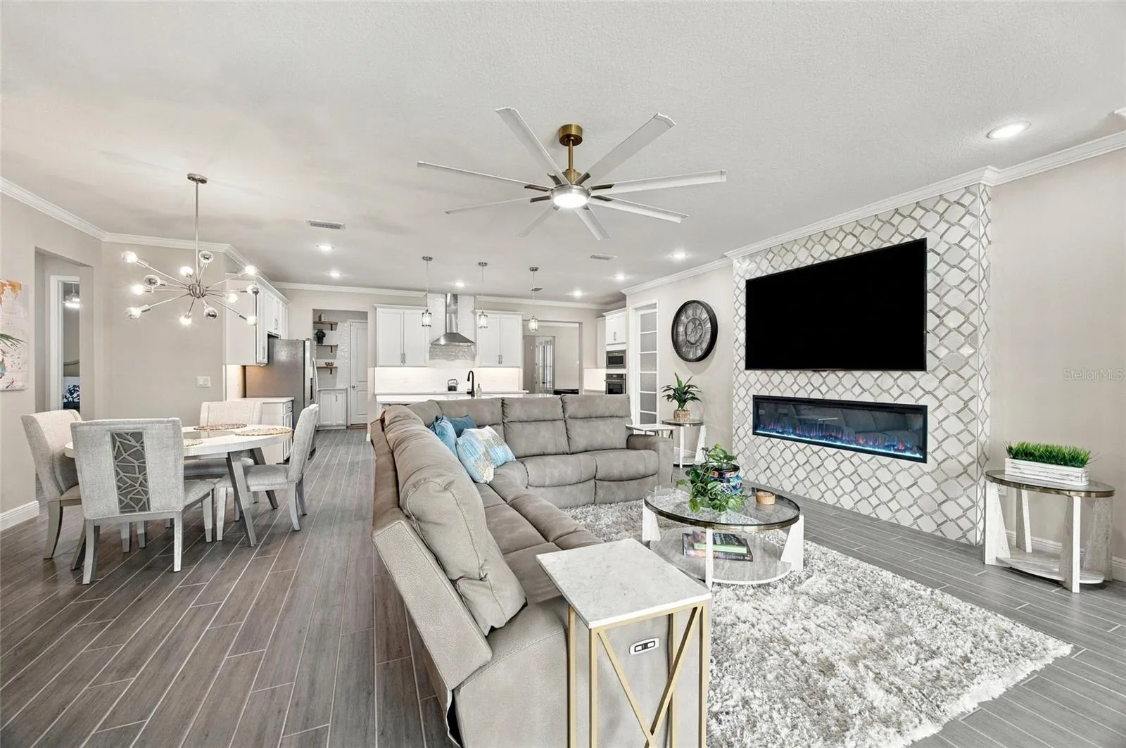 FElectric Fireplace, 85" TV on a Marble Surround