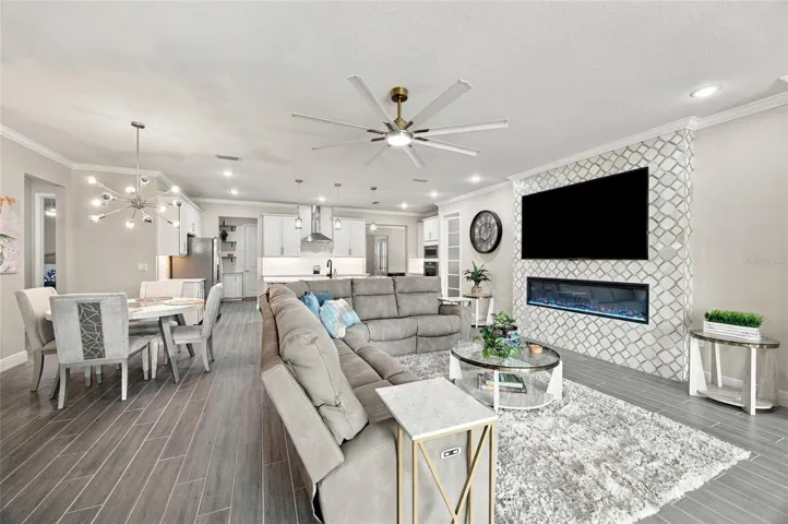 FElectric Fireplace, 85" TV on a Marble Surround