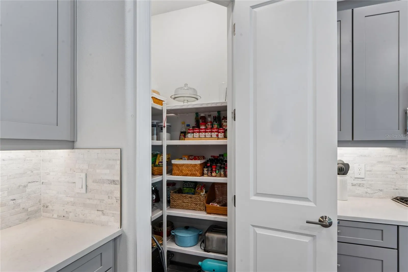 Custom built-in wood shelf pantry