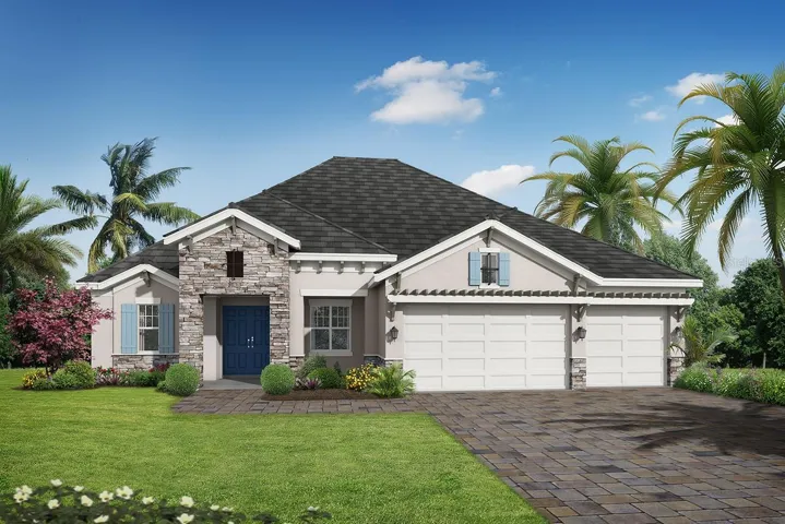 Medallion Home's Belize plan under construction in the gated community of Hampton Lakes. This home sits on a 4 acre homesite. This is an artist rendering.