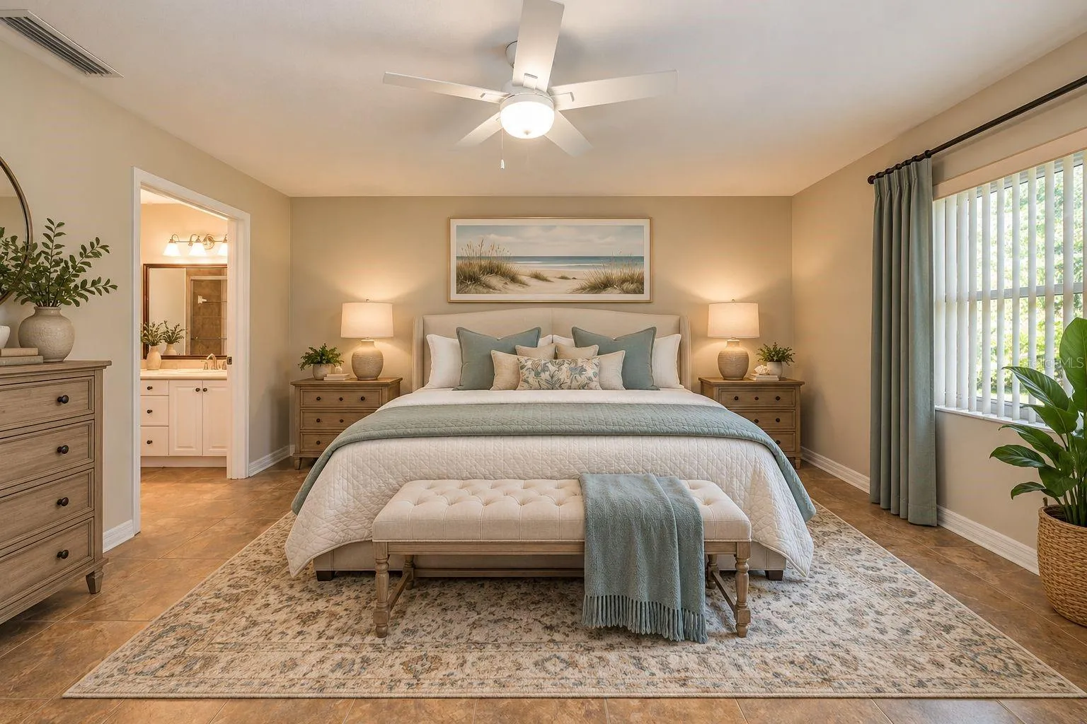 Primary bedroom staged