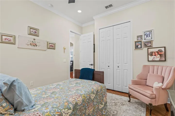 View from the guest bedroom looking toward the hallway; Note even the closet doors are 8ft tall