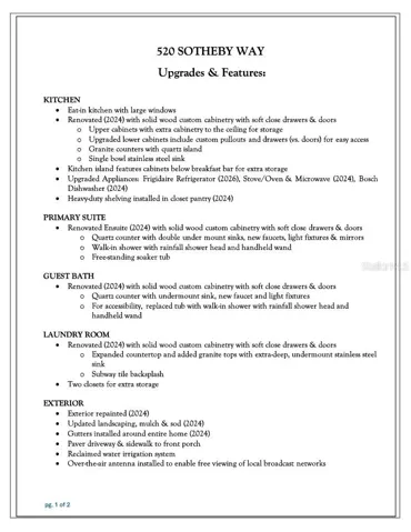 520 Sotheby Way Upgrades &amp; Features - page 1 of 2
