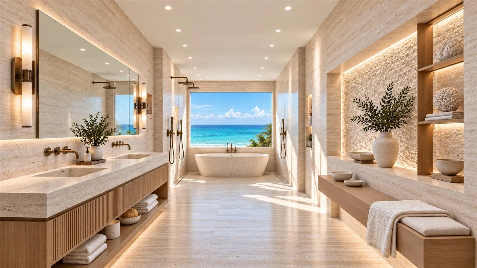 Primary bathroom. Virtually staged.