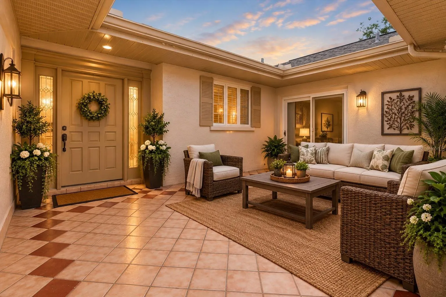 Staged front tiled entry