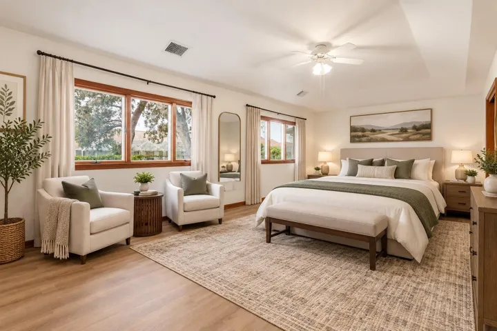 Staged large bedroom