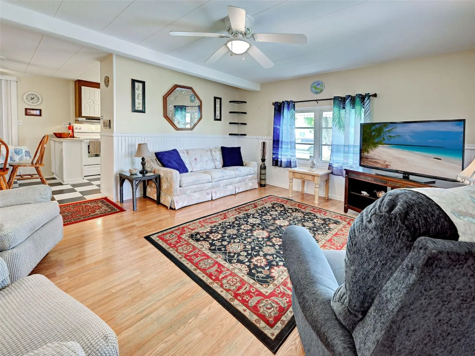 Living Room, looking into dining area and kitchen