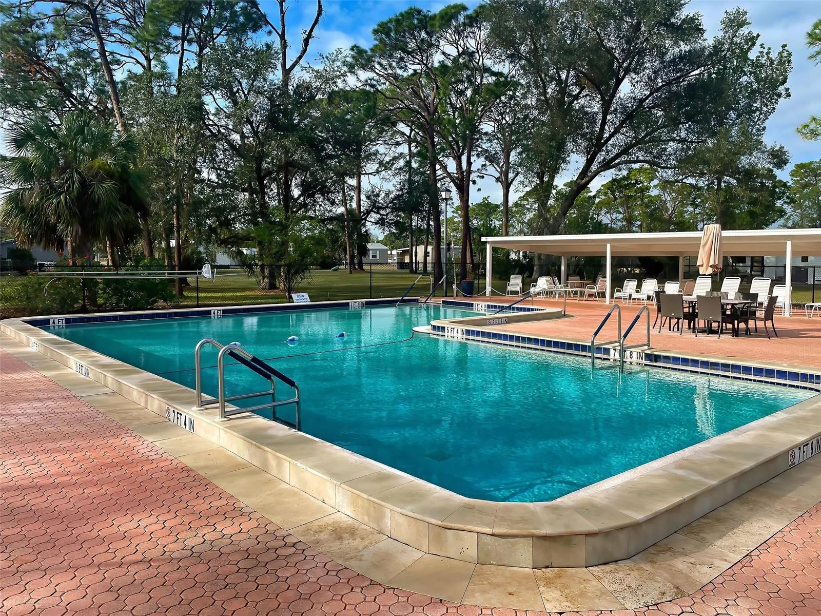 One of two community pools available