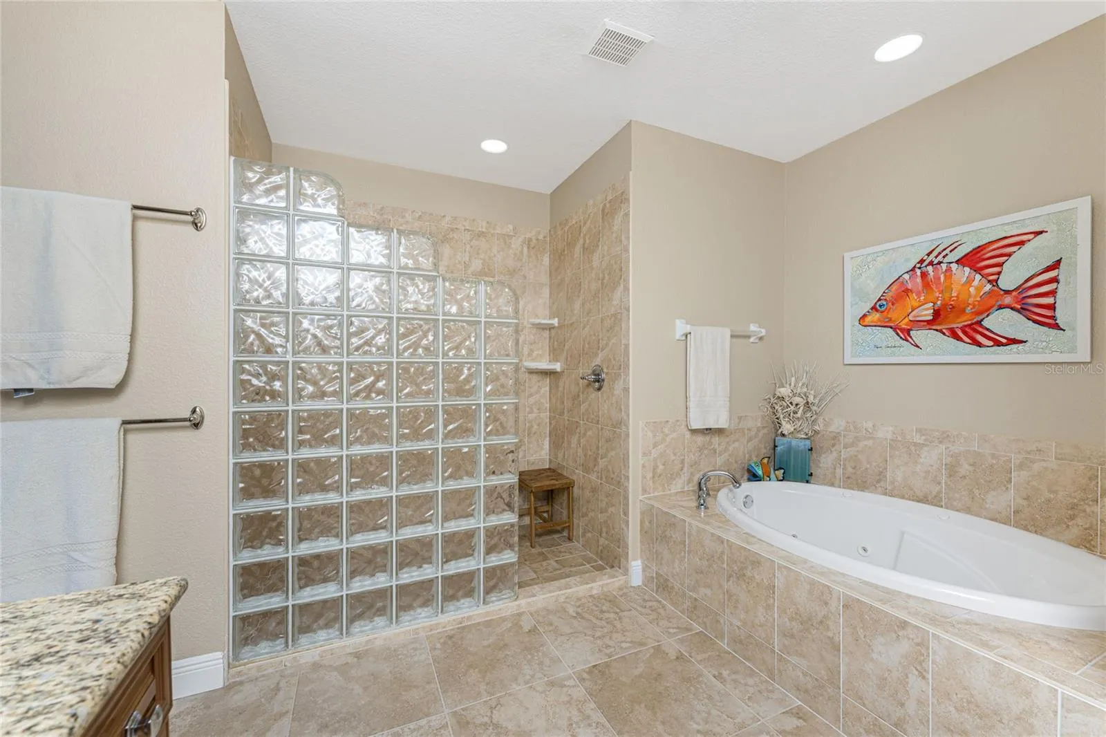 Roman walk in shower- jetted bathtub