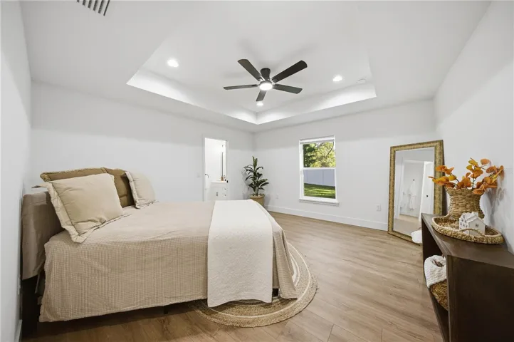 Primary bedroom with tray ceiling