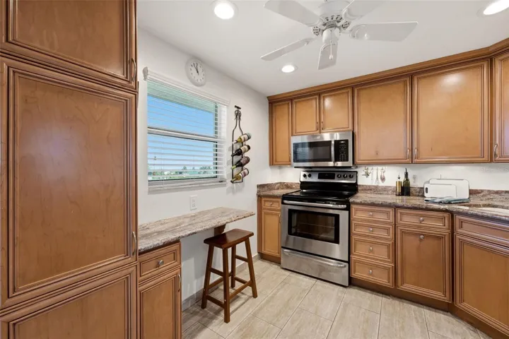 Breakfast bar and pantry storage.