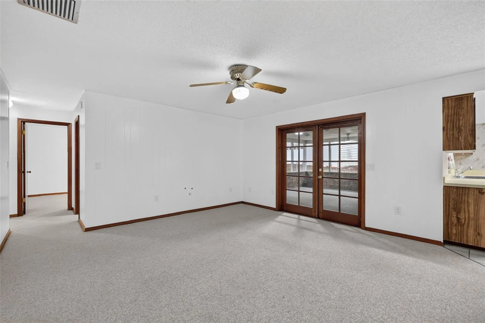 Family Room with French Doors to back screened porch