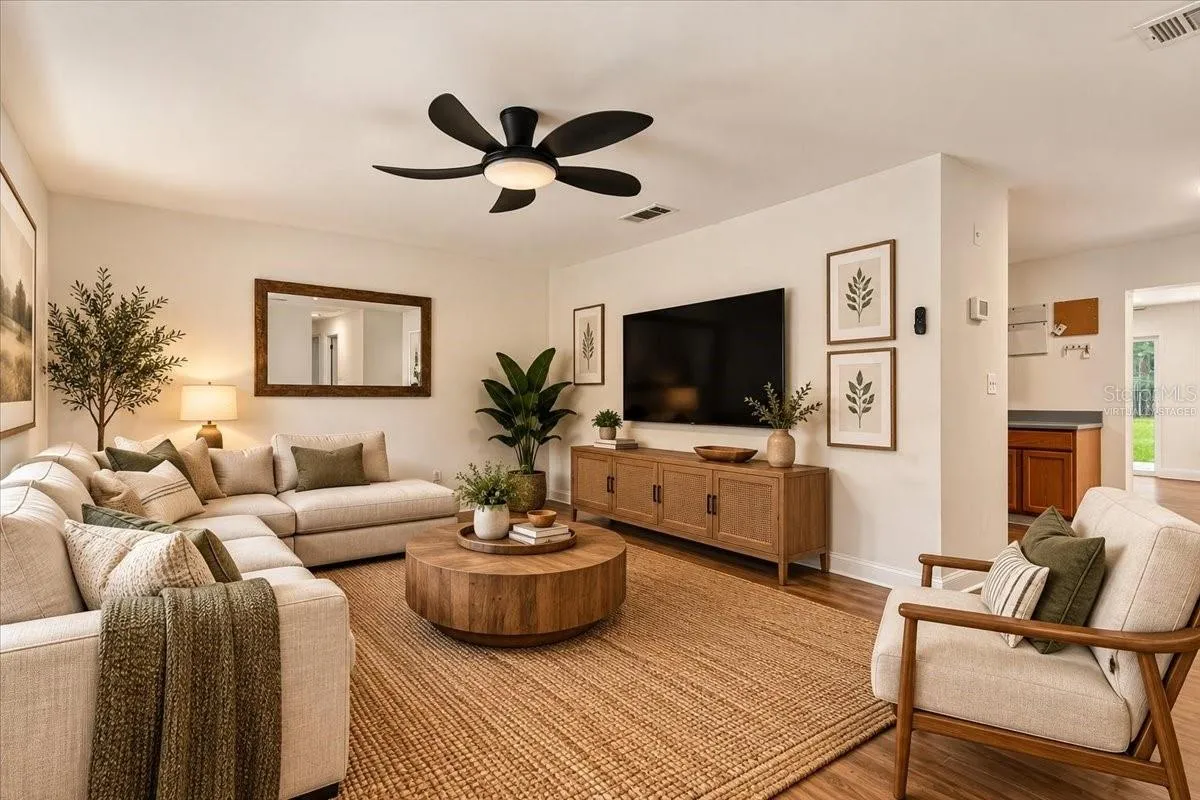 Roomy Front Great Room virtually staged