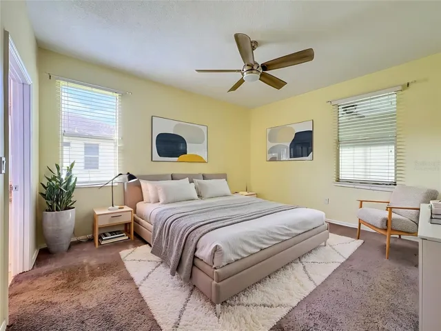 Virtually staged Primary bedroom.