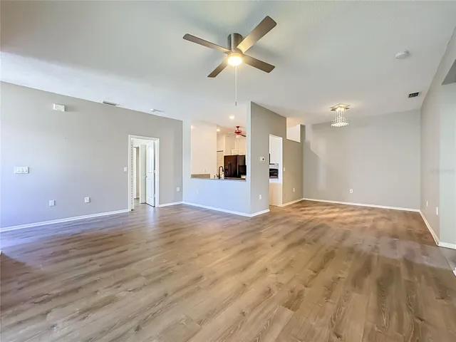 Great room and view into the dining room.