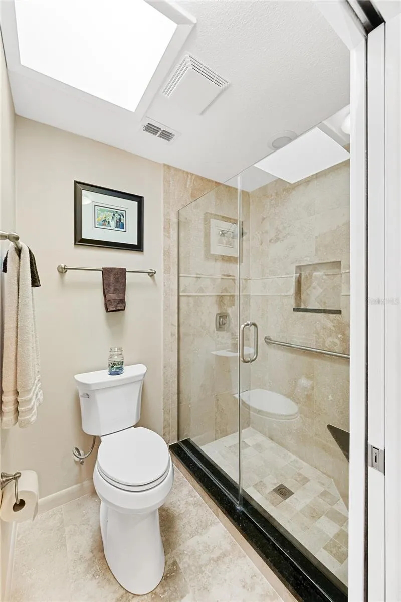 Primary ensuite bath with skylight