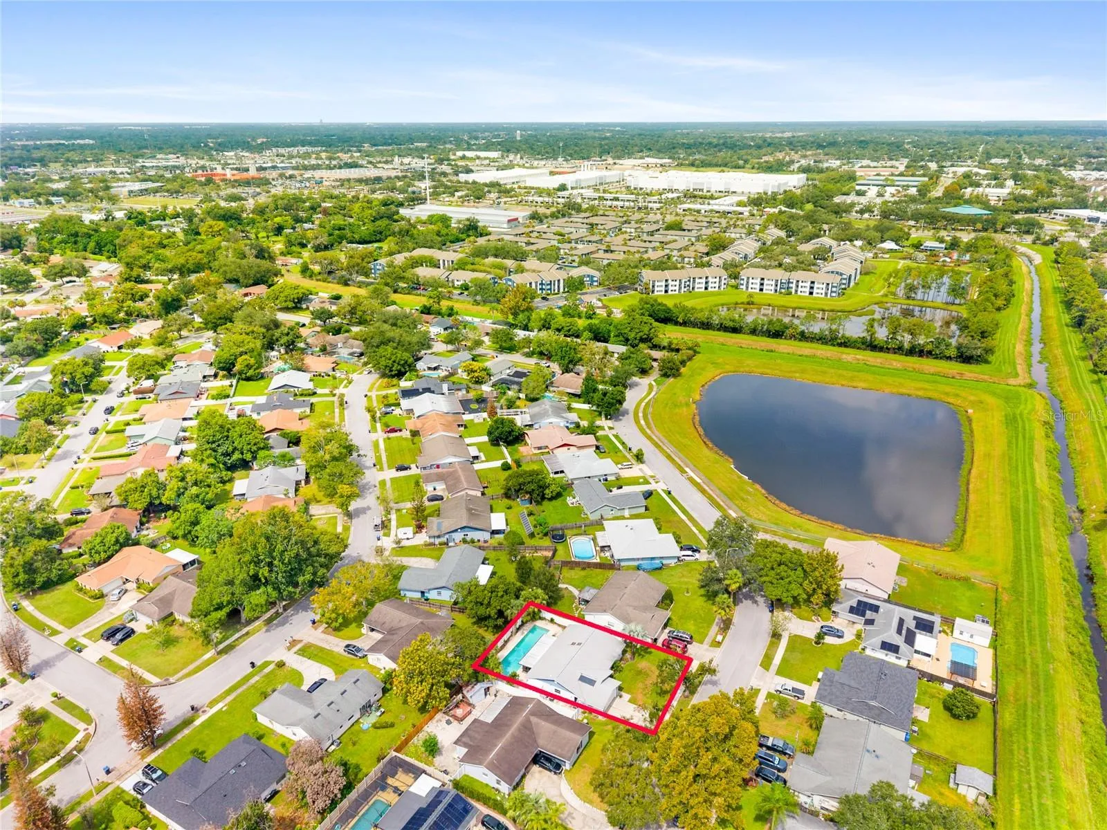 Aerial view of the neighborhood and retention pool