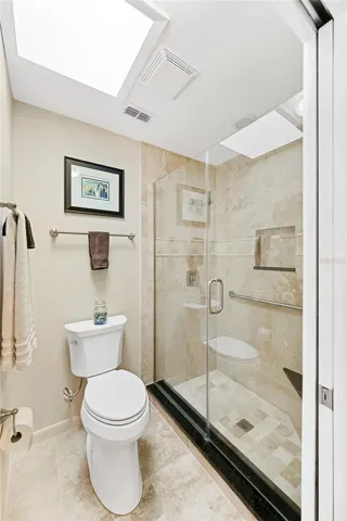 Primary ensuite bath with skylight