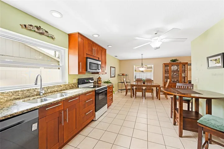 View of kitchen and formal dining room.