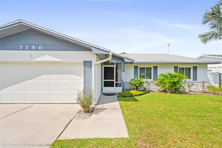 Front view with 2-car garage.