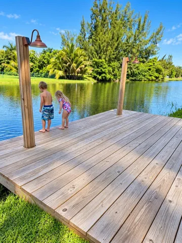 new wood dock on the canal